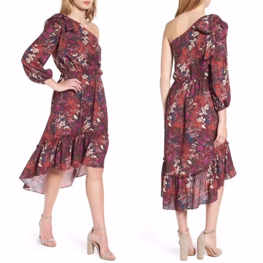 Chelsea28 One Shoulder Puff Sleeve Dress Size Large EUC